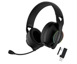 CoolBox WB01 Cascos Gaming Inalambricos con Micrófono Extraíble para PS5, PS4, Switch, PC. Conexión Inalámbrica 2.4GHz con Adaptador USB y Bluetooth 5.4, 20h de Autonomía, Carga USB-C en 2h. Negro