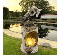 coolboy Estatua de jardín de búho, decoración de pájaros al aire libre, luz solar LED impermeable para jardín, acento solar de búho, decoración solar de césped, adorno de luz de camino
