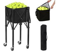 Coolcapis Tolva de canasta de pelota de tenis (capacidad de 165 pelotas) Pickleball, cesta impermeable extraíble con bolsa de transporte, cerraduras de rueda para entrenadores de tenis, jugadores