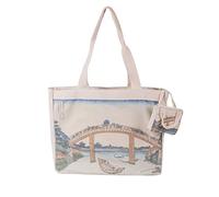 CoolChange Bolsa de la compra con diseño japonés de Ukiyo-e, Katsushika Hokusai, 35 x 40 cm, algodón, varios diseños, Bajo el puente Mannen en Fukagawa, talla única