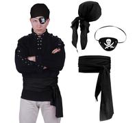 CoolChange Conjunto de disfraz de pirata, con pañuelo para la cabeza, lazo pirata y párpado, revestimiento de cortesía, color negro