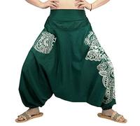 CoolChange Pantalones de Aladín anchos,Pantalones harén con bolsillo,Pantalones Pluder con patrón indio,Pantalones bombachos con cintura ancha,Unisex,Verde,Algodón,Tallas: S/M, L/XL, verde, L-XL