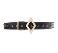 Coolcoco Cinturón de cuero negro con tachuelas doradas con hebilla de metal para mujeres y niñas, accesorio de cosplay, Negro -, Fit from 28'' to 34''