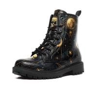 coolcustomize Botas de combate góticas para mujeres y hombres - Punk Rock con cordones y tacón grueso, botas de cuero vegano, impermeables, botas de trabajo negras, negro/dorado, 39 1/3 EU
