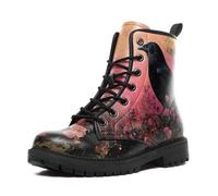 coolcustomize Botas de combate góticas para mujeres y hombres - Punk Rock con cordones y tacón grueso, botas de cuero vegano, impermeables, botas de trabajo negras, negro/rosa, 48 EU