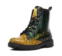 coolcustomize Botas de combate góticas para mujeres y hombres - Punk Rock con cordones y tacón grueso, botas de cuero vegano, impermeables, botas de trabajo negras, Verde y amarillo, 45 EU