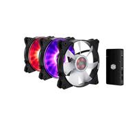 Cooler Master MasterFan Pro Air Flow 120 RGB 3-en-1 con Controlador RGB LED - 3 Ventiladores de Caja RGB (PWM) y Aspas Air Flow (650-1100 RPM,48.8 CFM), Silencioso (6-20 dBA), 3x120mm, Controlador RGB