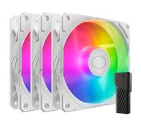 Cooler Master SickleFlow Edge 120 ARGB - Kit de 3 Ventiladores 120mm (690~2500RPM, PWM), Alto Flujo de Aire (70,7 CFM) y Presión Estática (3,61 mmH2O), ARGB Gen2, Controlador LED, 32,8dBA Máx - Blanco