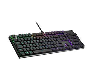 Cooler Master Teclado mecánico SK652 para Juegos, retroiluminación RGB, Control sobre la Marcha, Aluminio Cepillado, diseño alemán QWERTZ/Teclas Rojas