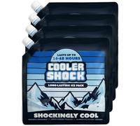 Cooler Shock 4 Paquetes de Bolsas de Hielo para Caja Enfriadora. 25cm x 25cm. Más fresco que el hielo a -7.7 Grados C, Higiénico y Reutilizable. Agregue Agua, Congele y Ahorre Dinero (paquete de 4)