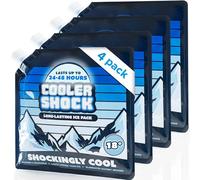 Cooler Shock 4 Paquetes de Bolsas de Hielo para Caja Enfriadora. 25cm x 25cm. Más fresco que el hielo a -7.7 Grados C, Higiénico y Reutilizable. Agregue Agua, Congele y Ahorre Dinero (paquete de 4)