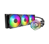 CoolerMaster MasterLiquid 360 Atmos ARGB Enfriador líquido AIO de bucle cerrado, bomba personalizada, ventiladores PWM Sickleflow Edge, radiador de 14.12 pulgadas, CryoFuze, AMD Ryzen AM5/AM4, Intel