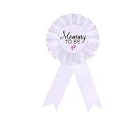 CoolerthingsDG, 1 Pin de insignia de hojalata para mamá con botón de baby shower, regalos para mamá, fiesta de género, botón de roseta blanca, celebración del bebé (blanco, huella rosa), Acero aleado