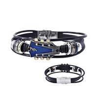 Cooles Herren Lederarmband Mit Gitarren-Element - Punk & Rock Armreif Aus PU-Leder & Zinklegierung | Musik-Schmuck Für Männer, Verstellbar 20,5cm, Ideal Für Street Dance, Freizeit & Geschenke