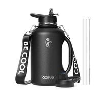 Coolflask - Botella térmica de 9 litros con asa, de acero inoxidable, de doble pared, con correa y pajita, a prueba de fugas, mantiene el frío durante 48 horas y el calor durante 24 horas, color