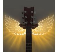 CoolGift Mart Soporte de pared para guitarra con alas de ángel luminosas, estante de madera acrílica con alimentación USB, para bajo eléctrico, ukelele acústico, regalo para amantes de la música,
