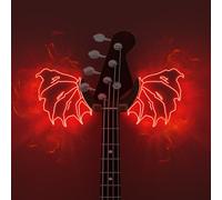 CoolGift Mart Soporte de pared para guitarra con alas de diablo brillantes, estante de madera acrílica con alimentación USB, para ukelele bajo acústico y eléctrico, regalo para amantes de la música y