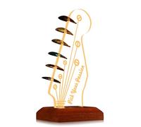 CoolGift Mart Soporte de púas luminoso para guitarra, Soporte acrílico para púas de guitarra eléctrica con forma de clavijero y base de madera para guardar y exponer las púas, Accesorios de guitarra