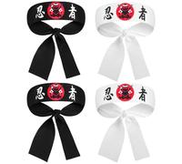 COOLHIYA 4 Diademas Japonesas de Poliéster Transpirable para Chef y Karate, Estilo Ninja y Sushi, Accesorio Versátil para Disfraz y Entrenamiento