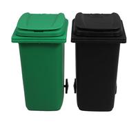 COOLHIYA Mini Papelera de Reciclaje y Organizador de Bolígrafos de Plástico, Set de 2 Piezas Negro y Verde, Adecuado para Escritorio y Habitación Juvenil