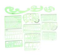 COOLHIYA Plantillas de Dibujo Geométrico de Plástico Pet Verdes, 13 Piezas, Herramientas para Dibujo Técnico y Arquitectura, Ideales para Uso en Casa y Oficina