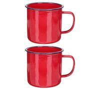 COOLHIYA Taza Metálica Esmaltada Roja 2 Piezas 500 Ml Recipiente para Infusiones Diseño Retro para Hogar y Oficina
