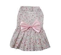 COOLHIYA Vestido para Perro Cachorro Lazo y Falda Floral de Algodón Ligera y Transpirable para Jogging y Viaje, Ropa Adorable para Mascotas Pequeñas