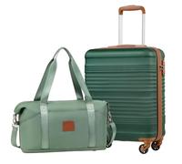 COOLIFE Maleta de cabina 55 x 35 x 20 cm para Ryanair, equipaje de mano, equipaje de cabina, ligero, con candado TSA y 4 ruedas giratorias, verde oscuro, 55X40X20cm -Set 2tlg, Suitcase Trolley Carry