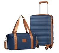 COOLIFE Maleta de cabina 55 x 35 x 20 cm para Ryanair, equipaje de mano, equipaje de cabina, ligero, con candado TSA y 4 ruedas giratorias, azul/marrón, 55X35X20cm -Set 2tlg, Suitcase Trolley Carry On