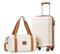 COOLIFE Maleta de cabina 55 x 35 x 20 cm para Ryanair, equipaje de mano, ligero, con candado TSA y 4 ruedas giratorias, blanco/marrón, 55X35X20cm -Set 2tlg