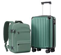 COOLIFE Maleta de cabina 55 x 40 x 20 cm para avión Ryanair, equipaje de mano, equipaje de cabina, maletín rígido con cerradura TSA y 4 ruedas gemelas (Verde Oscuro, 55 x 35 x 20 cm - Set de 2 piezas)