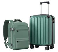 COOLIFE Maleta de cabina 55 x 40 x 20 cm para avión Ryanair, equipaje de mano, equipaje de cabina, maletín rígido con cerradura TSA y 4 ruedas gemelas (Verde Oscuro, 55 x 40 x 20 cm - Set de 2 piezas)