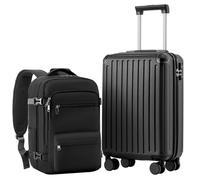 COOLIFE Maleta de Cabina 55 x 40 x 20 cm para avión Ryanair, Equipaje de Mano, Equipaje de Cabina, maletín rígido con Cerradura TSA y 4 Ruedas gemelas (Negro, 55 x 35 x 20 cm - Set de 2 Piezas)