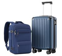 COOLIFE Maleta de Cabina 55 x 40 x 20 cm para avión Ryanair, Equipaje de Mano, Equipaje de Cabina, maletín rígido con Cerradura TSA y 4 Ruedas gemelas (Azul Marino, 55 x 35 x 20 cm - Set de 2 Piezas)