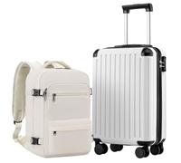 COOLIFE Maleta de Cabina 55 x 40 x 20 cm para avión Ryanair, Equipaje de Mano, Equipaje de Cabina, maletín rígido con Cerradura TSA y 4 Ruedas gemelas (Blanco, 55 x 35 x 20 cm - Set de 2 Piezas)