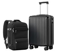 COOLIFE Maleta de Cabina 55 x 40 x 20 cm para avión Ryanair, Equipaje de Mano, Equipaje de Cabina, maletín rígido con Cerradura TSA y 4 Ruedas gemelas (Negro, 55 x 40 x 20 cm - Set de 2 Piezas)