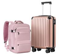 COOLIFE Maleta de Cabina 55 x 40 x 20 cm para avión Ryanair, Equipaje de Mano, Equipaje de Cabina, maletín rígido con Cerradura TSA y 4 Ruedas gemelas (Oro Rosa, 55 x 35 x 20 cm - Set de 2 Piezas)