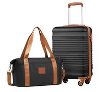 COOLIFE Maleta de cabina 55x35x20 cm para Ryanair, equipaje ligero, con candado TSA y 4 ruedas giratorias, negro/marrón, Set 2tlg