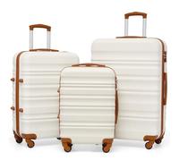 COOLIFE Maleta rígida con ruedas con cerradura TSA y 4 ruedas, blanco/marrón, Koffer-Set, Maletín con ruedas