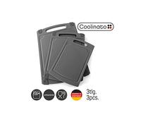 Coolinato - Tabla de cortar de plástico gris juego de 3 unidades S/M/L - Tabla de cortar antibacteriana con ranura para jugo, esquinas antideslizantes y mango - 3 tamaños para separación higiénica