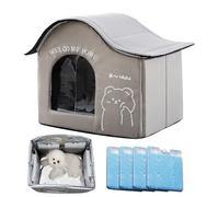 Cooling Cat House, Foldable Cat Cave Bed, Weatherproof Pet Shelter with Ice Boxes, Portable Cooling Pet Furniture for Indoor, Outdoor, Camping, Travel, Home Use, Gray