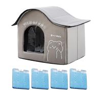 Cooling Cat House, Foldable Cool Cat Cave Bed with Ice Boxes, 15.75x12.6x12.6 Inches Compact Weatherproof Shelter for Puppies, Kittens, Indoor, Outdoor Camping and Travel