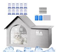 Cooling Cat House, Foldable Outdoor Shelter, 53x43x38cm/20.87x16.93x14.96 Inches 440g Breathable Pet Tent with Ice Bags for Travel, Patio, Camping, Apartment, Beach Cloth
