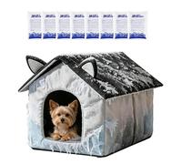 Cooling Cat House - Gray/Blue, With 8 Ice Packs Foldable Waterproof Nest, Indoor House For Pet Kitten, 16x14x12 Inch, Insulated Fabric, Zipper Door | Sleeping, Rest, Summer, Indoor, Outdoor, Apartment