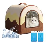 Cooling Cat House - Oxford Cloth 48x33x33cm Enclosed Pet Cooling Shelter With Insulated Layer And 2 Ice Crystal Boxes, Removable Summer Bed For Cats And Dogs Heat Relief Indoor Outdoor Resting Space