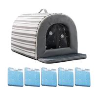 Cooling Cat House, Pet Shelter with Ice Boxes, Insulated Tent, Waterproof Oxford Build, Non-Slip Comfortable Interior, For Indoor Outdoor Use, 13.78x11.81x11.81 Inches
