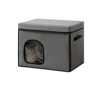 Cooling Cat House, Plegable Pet Chilling Shelter, Portable Airflow Enclosed Bed, 24.41 Inches Breathable Fabric Gray, Medium for Indoor, Outdoor, Patio, Balcony, Travel, Apartment