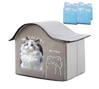 Cooling Cat House, Weatherproof Pet Bed, Shelter with Ice Boxes, Foldable Kitten Cooling Furniture for Indoor, Outdoor, Travel, Camping, and Home Use, Small, Medium, Large, Gray