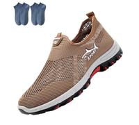 Cooling Comfort Sneaker, Summer Breathable Mesh Slip-On Walking Shoes for Man with Soft Anti-Slip Sole (Khaki,45)