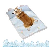 Cooling Mat Dogs, Pet Ice Pad, 17.72x13.78in Chill Sleeping Cushion, Built in Headrest Pillow, Breathable Waterproof Mats for Crate Kennel Car Bedroom Outdoor Hot Weather